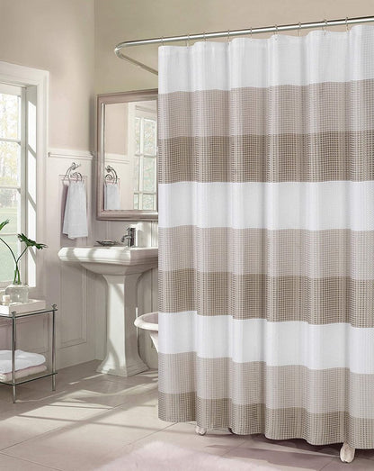 72" White And Taupe Striped Shower Curtain