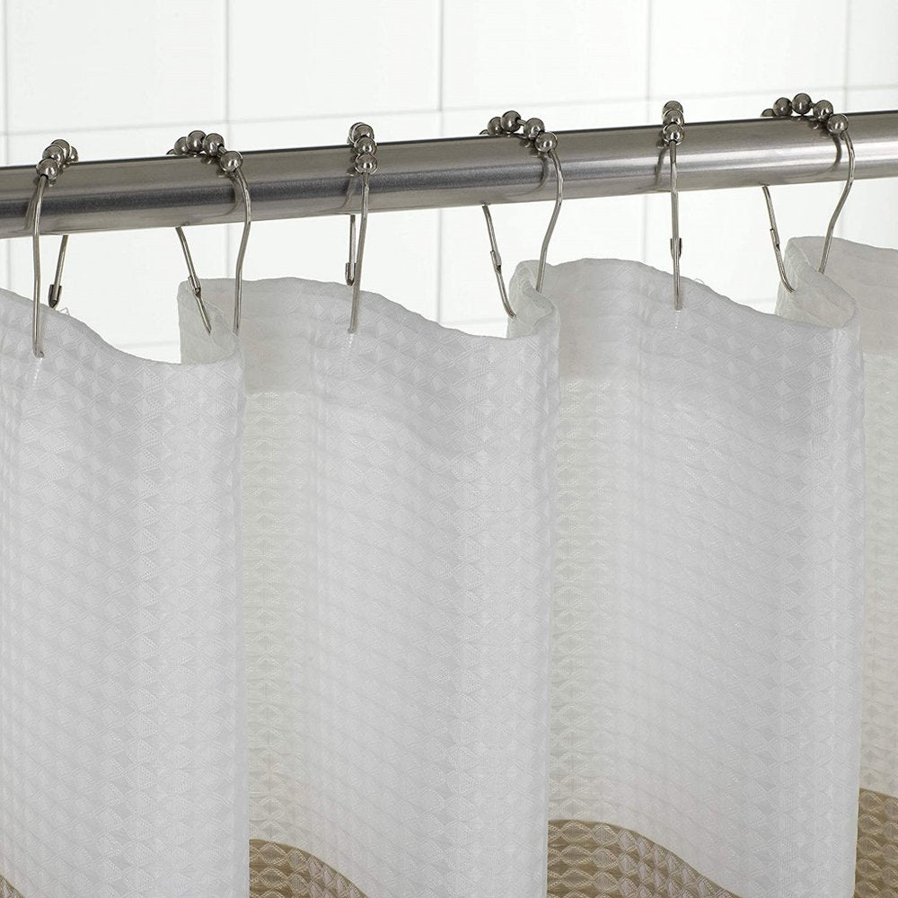 72" White And Taupe Striped Shower Curtain