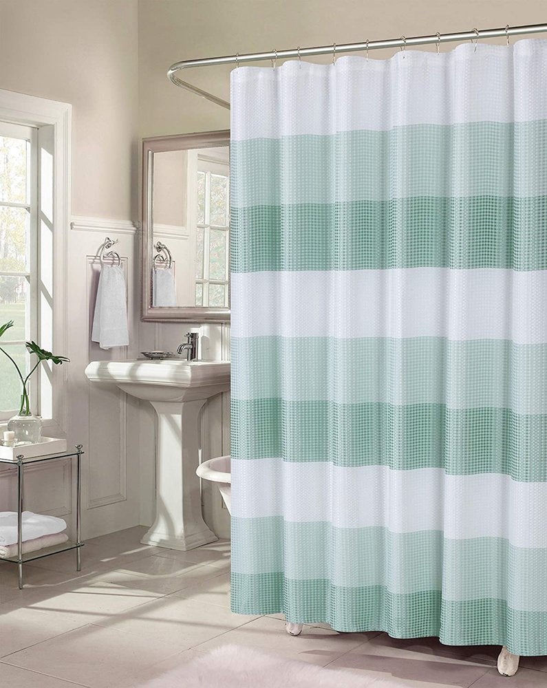 72" White And Green Striped Shower Curtain