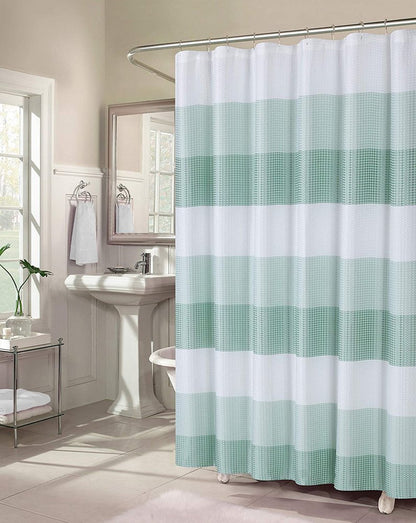 72" White And Green Striped Shower Curtain