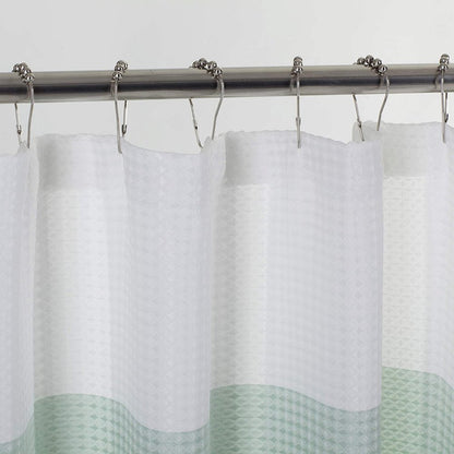 72" White And Green Striped Shower Curtain