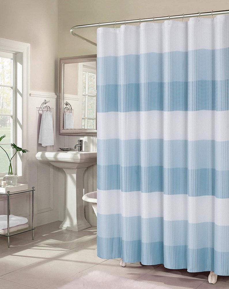 72" White And Blue Striped Shower Curtain