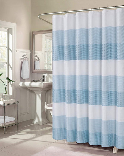 72" White And Blue Striped Shower Curtain
