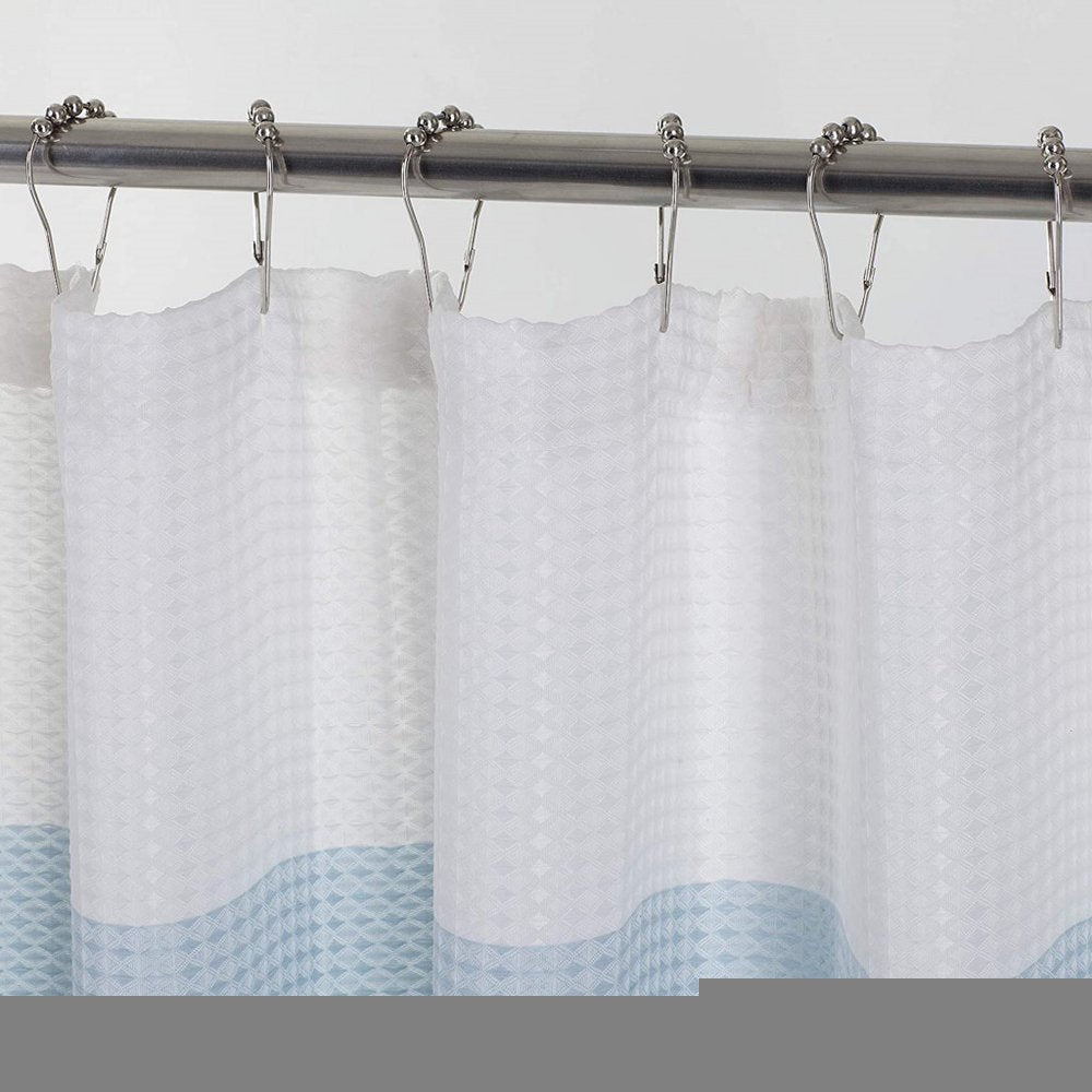 72" White And Blue Striped Shower Curtain