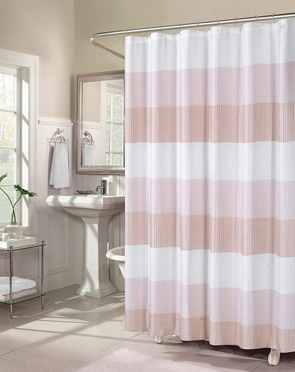 72" White And Pink Striped Shower Curtain