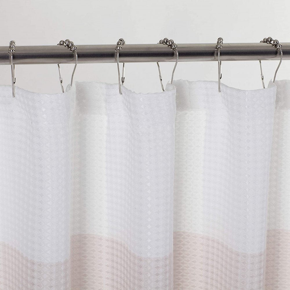 72" White And Pink Striped Shower Curtain
