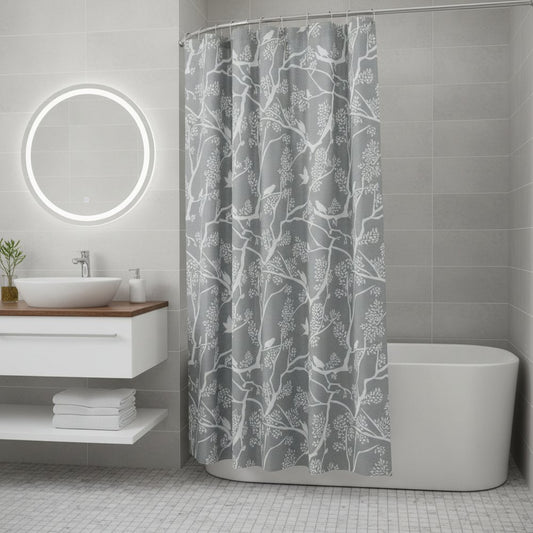 72" Gray And White Bird Shower Curtain