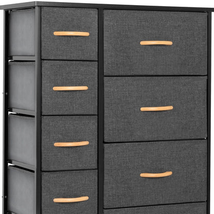27" Gray and Black Steel and Fabric Nine Drawer Combo Dresser