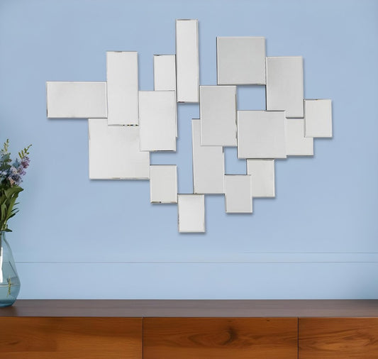 30" Clear Abstract Glass Contemporary Panels Unframed Accent Mirror