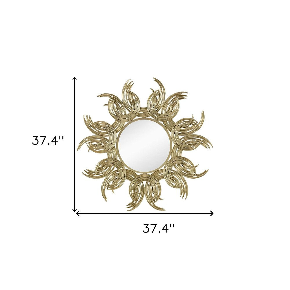 Espejo decorativo abstracto dorado con marco de hierro y diseño de rayos de sol de 37"