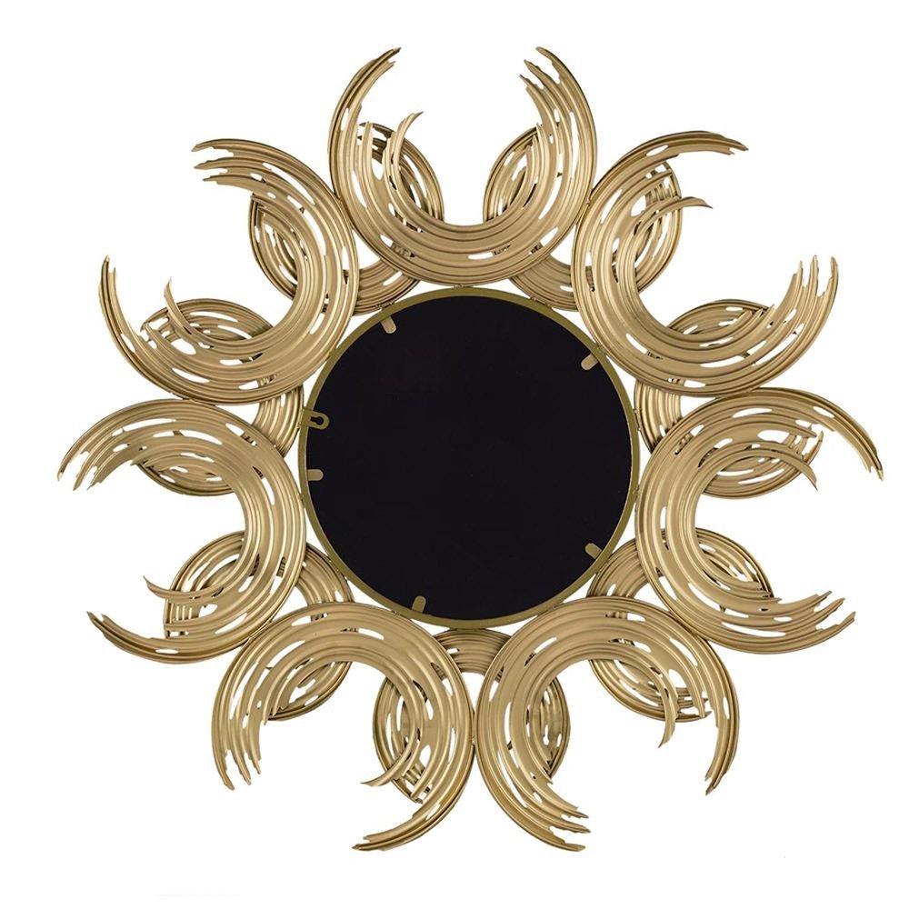Espejo decorativo abstracto dorado con marco de hierro y diseño de rayos de sol de 37"