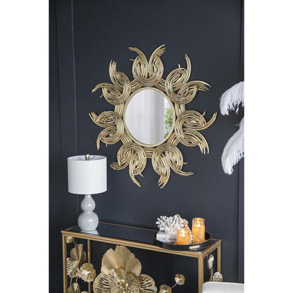 Espejo decorativo abstracto dorado con marco de hierro y diseño de rayos de sol de 37"
