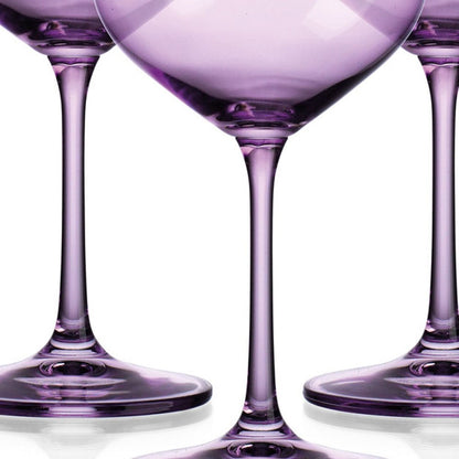 Juego de cuatro copas de vino tinto con tallo de globo de cristal morado