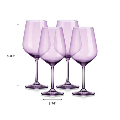 Juego de cuatro copas de vino tinto con tallo de globo de cristal morado