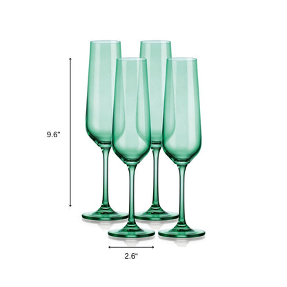 Juego de cuatro flautas de cristal verde con forma estrecha y tallo