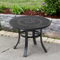 Mesa de bistró para exterior de metal redondo negro de 24" con orificio para sombrilla