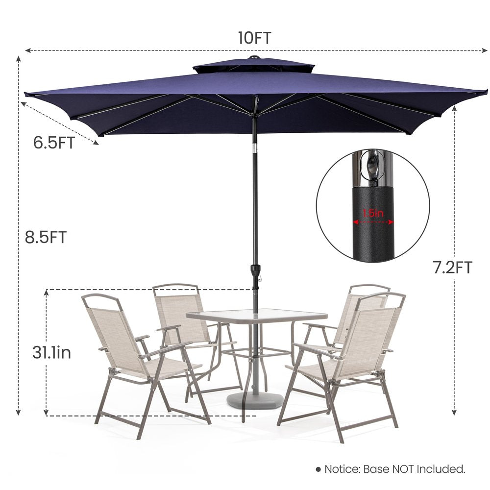 Sombrilla de patio rectangular inclinable de poliéster azul marino de 10 pies con soporte