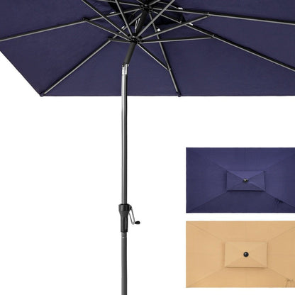Sombrilla de patio rectangular inclinable de poliéster azul marino de 10 pies con soporte