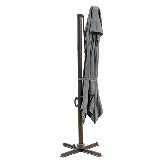 Sombrilla de patio cuadrada, inclinable y voladiza, de poliéster gris oscuro, de 10 pies con soporte