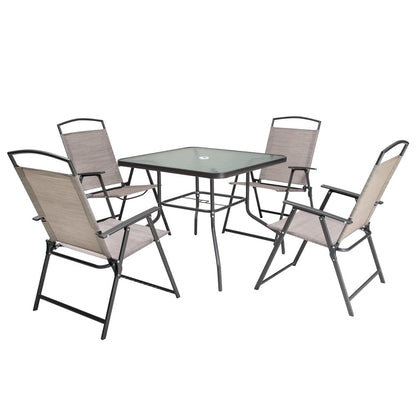 Five Piece Clear and Black Square Glass Dining Set with Four Chairs