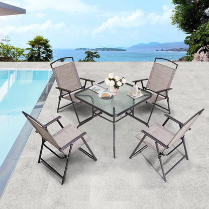 Five Piece Clear and Black Square Glass Dining Set with Four Chairs