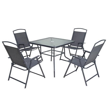 Five Piece Clear and Black Square Glass Dining Set with Four Chairs