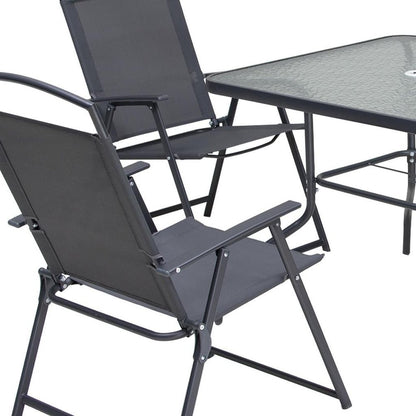 Five Piece Clear and Black Square Glass Dining Set with Four Chairs