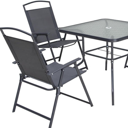 Five Piece Clear and Black Square Glass Dining Set with Four Chairs