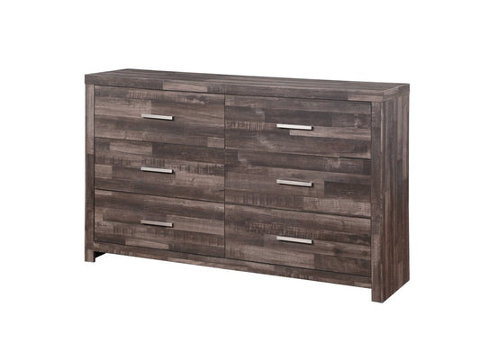 Cómoda doble de seis cajones de madera maciza y manufacturada color marrón oscuro de 60"