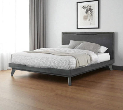 Marco de cama Queen de madera y lino gris