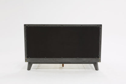 Marco de cama Queen de madera y lino gris
