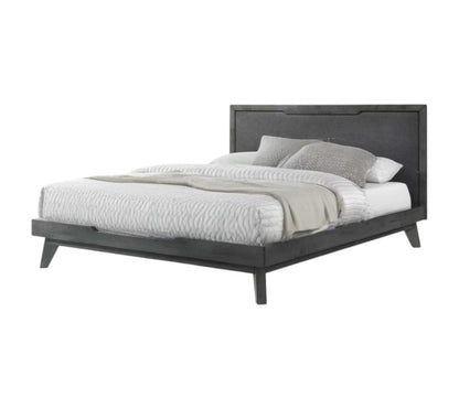 Marco de cama Queen de madera y lino gris