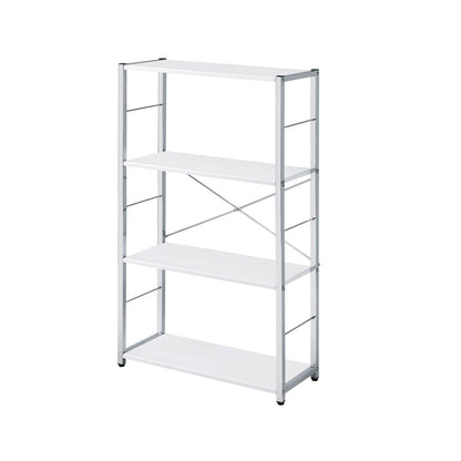 Librería de cuatro niveles de madera y metal blanco y plateado de 42"