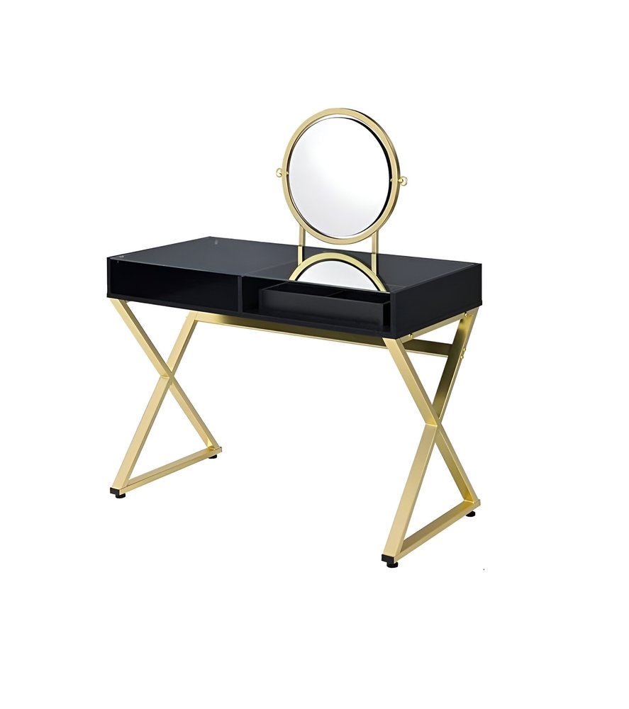 Cómoda con espejo negro y dorado de 42"