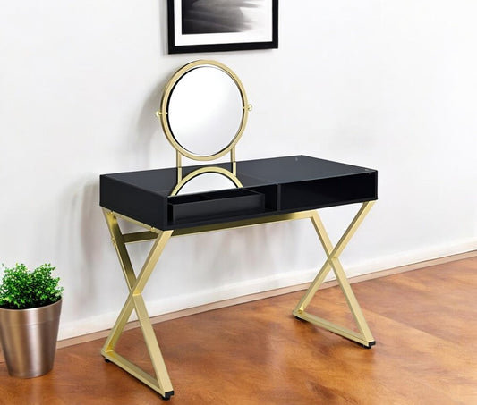 Cómoda con espejo negro y dorado de 42"
