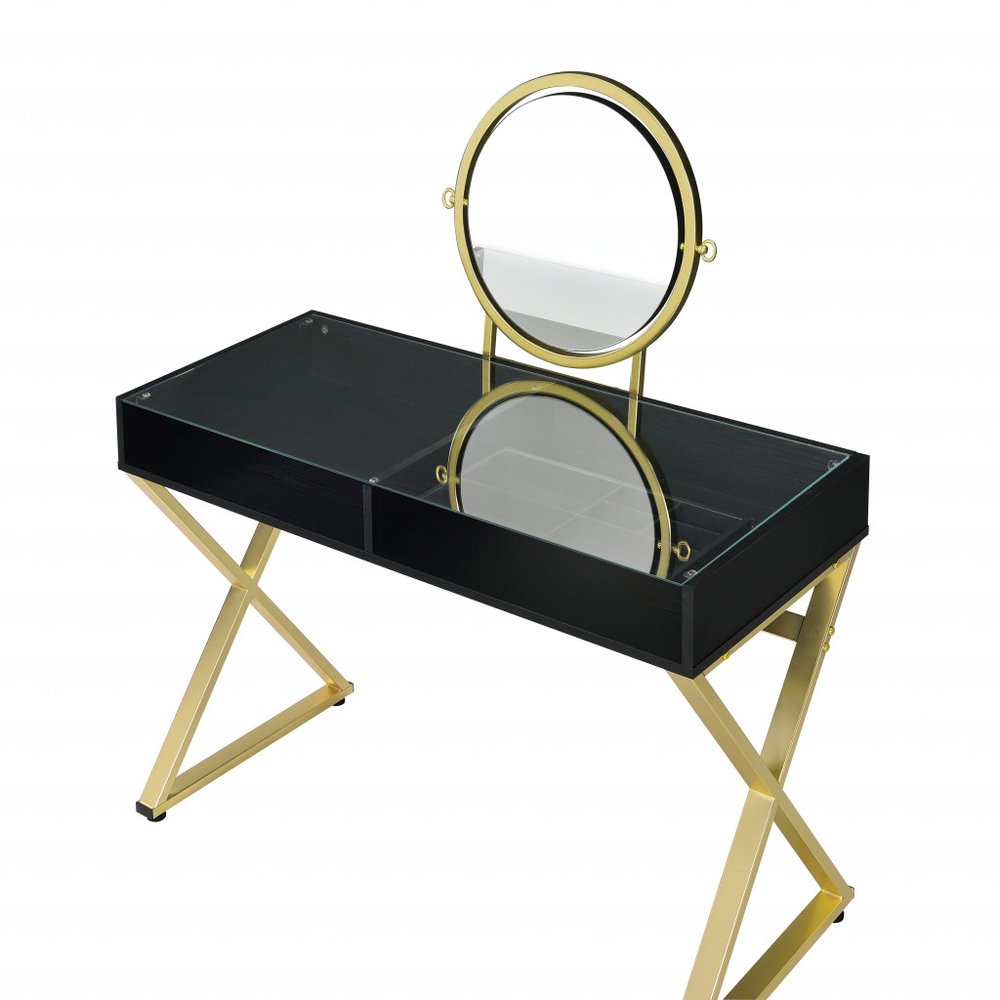 Cómoda con espejo negro y dorado de 42"