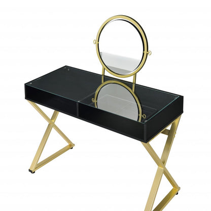 Cómoda con espejo negro y dorado de 42"