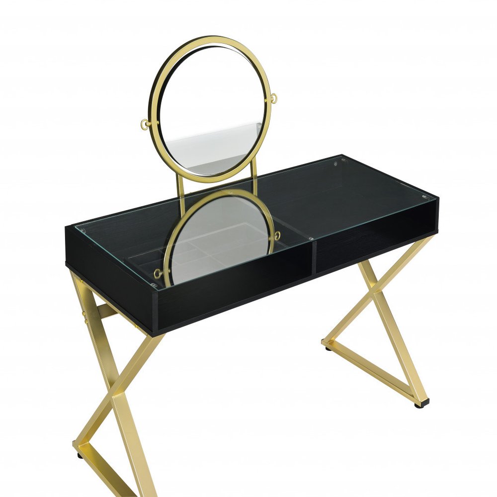 Cómoda con espejo negro y dorado de 42"