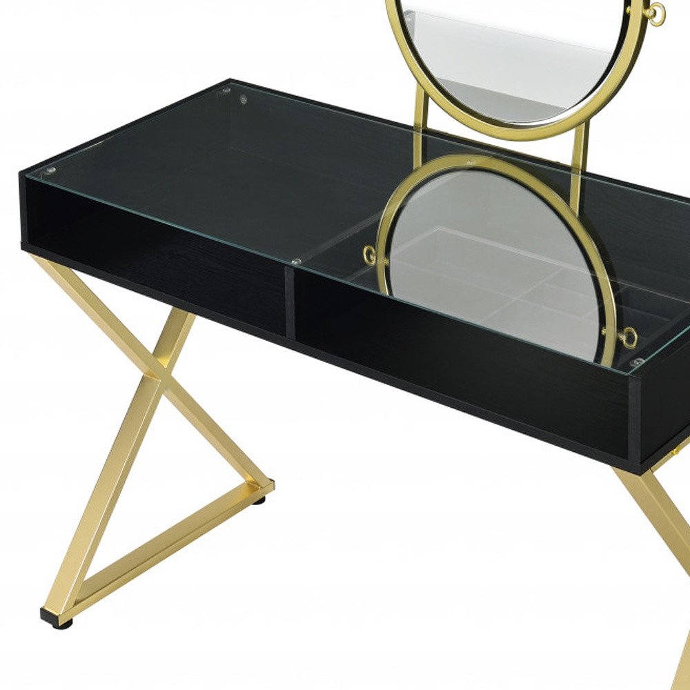 Cómoda con espejo negro y dorado de 42"