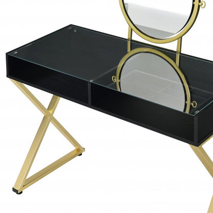 Cómoda con espejo negro y dorado de 42"