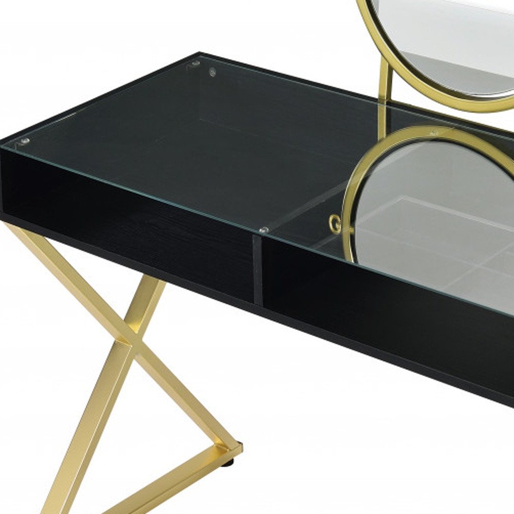 Cómoda con espejo negro y dorado de 42"