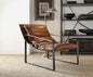 27" Chocolate and Steel Blue Top Grain Leather Lounge Chair