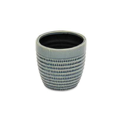 Maceta redonda de cerámica con rayas color aguamarina de 6" para interior y exterior