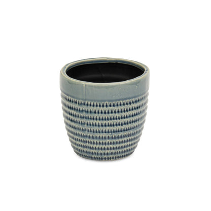 Maceta redonda de cerámica con rayas color aguamarina de 6" para interior y exterior