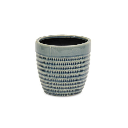 Maceta redonda de cerámica con rayas color aguamarina de 6" para interior y exterior