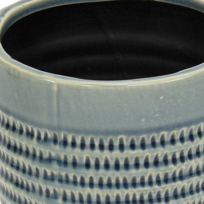 Maceta redonda de cerámica con rayas color aguamarina de 6" para interior y exterior