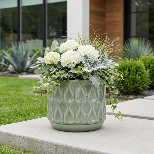 7" Green Geometric Ceramic Indoor Outdoor Round Pot Planter