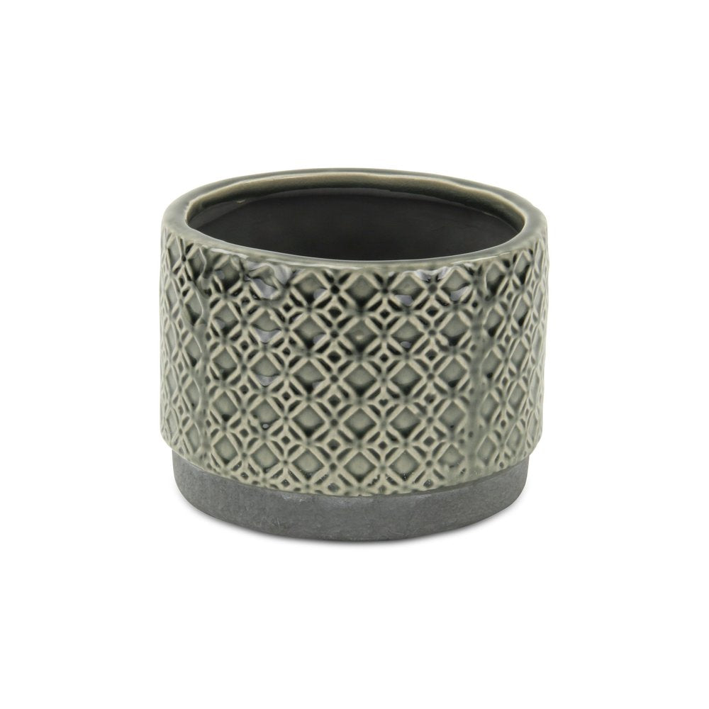 7" Gray Geometric Ceramic Indoor Outdoor Round Pot Planter