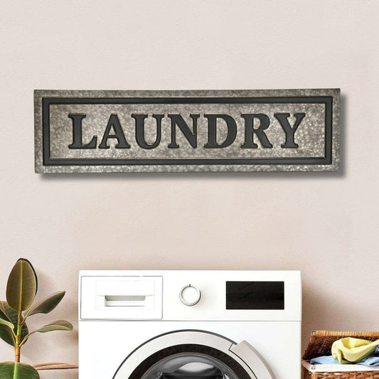 10" X 36" Gray Laundry Galvanized Metal Wall Decor