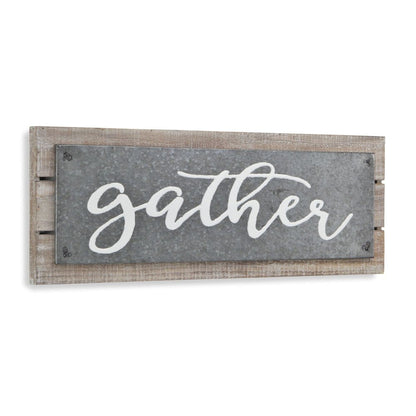 10" X 25" Brown and Gray Gather Wood and Metal Wall Decor